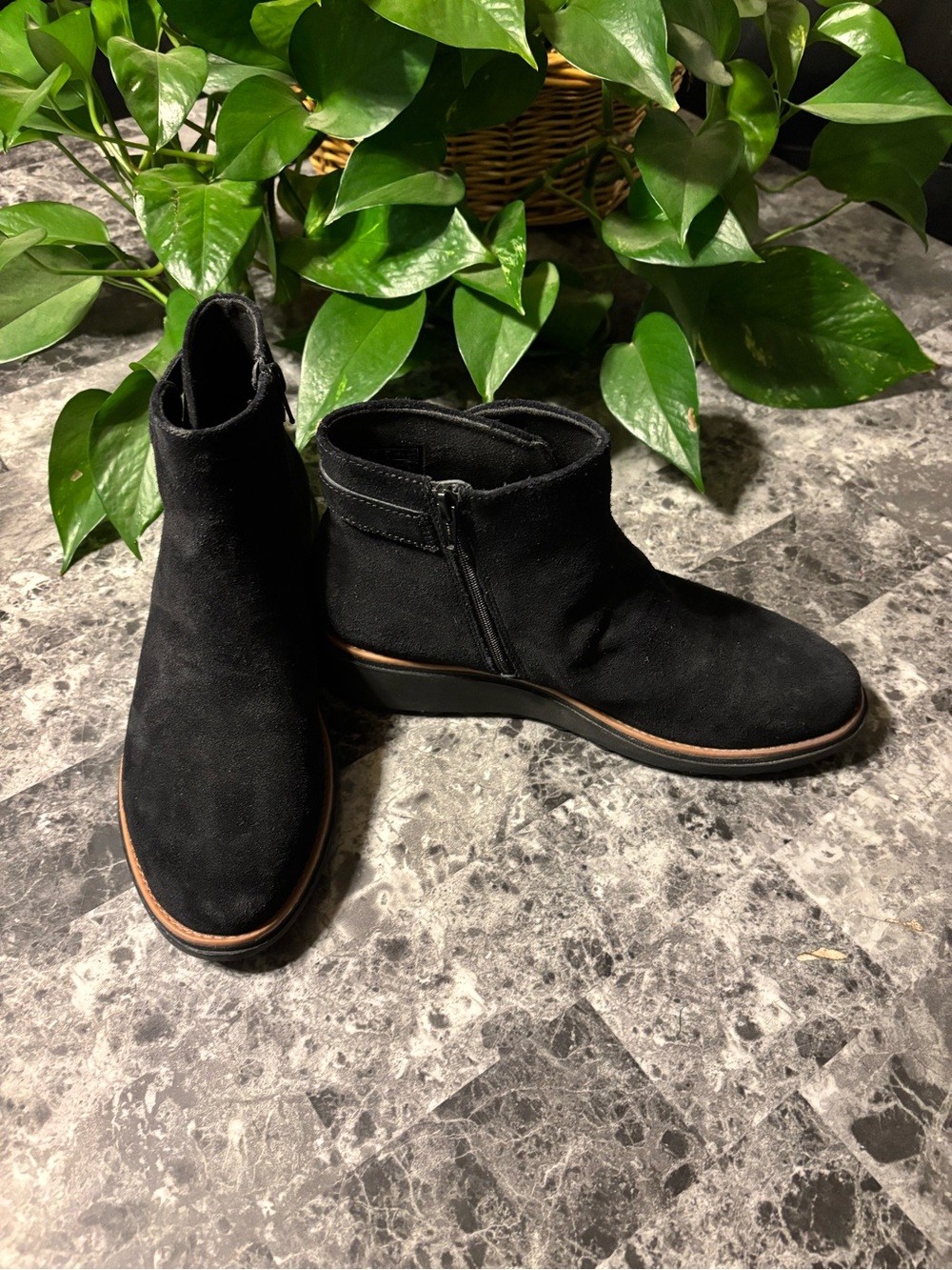 Clarks Black Suede Ankle Boots with Side Zip